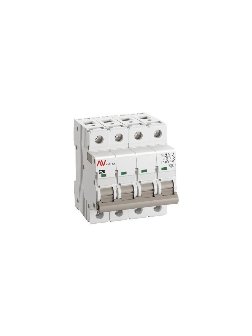 Выключатель автоматический модульный 4п C 20А 6кА AV-6 AVERES EKF mcb6-4-20C-av