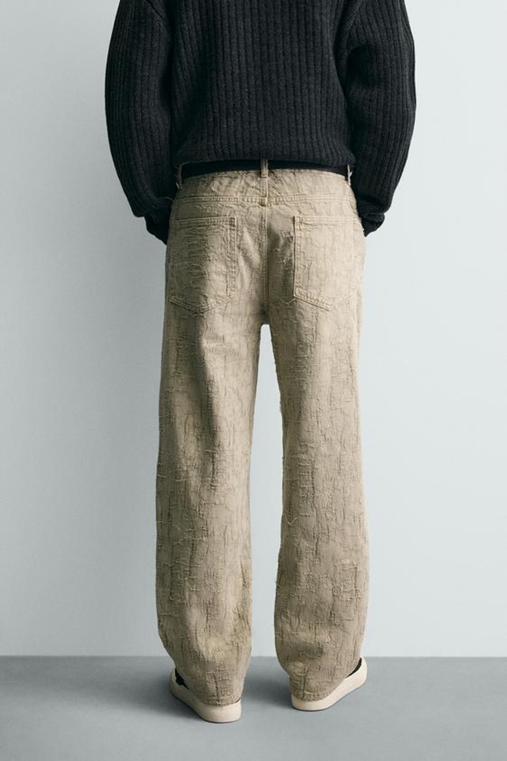 ZARA БРЮКИ STRAIGHT FIT ЖАККАРД, ХАКИ