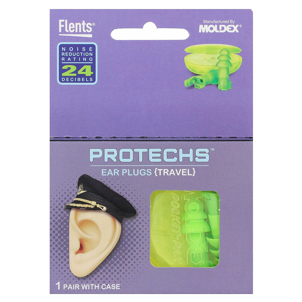 Flents, Protechs, беруши, компактные, 1 пара в футляре
