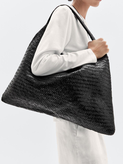 Massimo Dutti Большая плетеная сумка-шопер из кожи наппа, черный