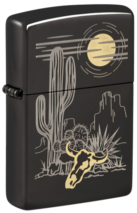 48968 Зажигалка ZIPPO Western High Polish Black, латунь/сталь, черная, глянцевая, 38x13x57 мм