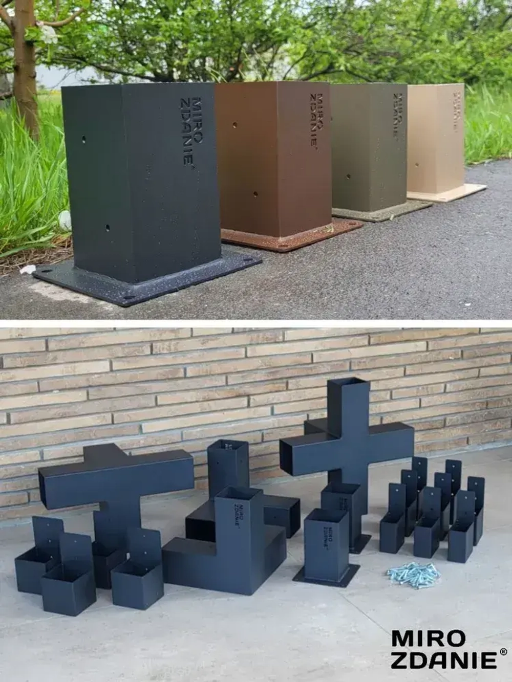 Опора бруса 100x100 UNO - 1 шт, цвет графит, с шурупами