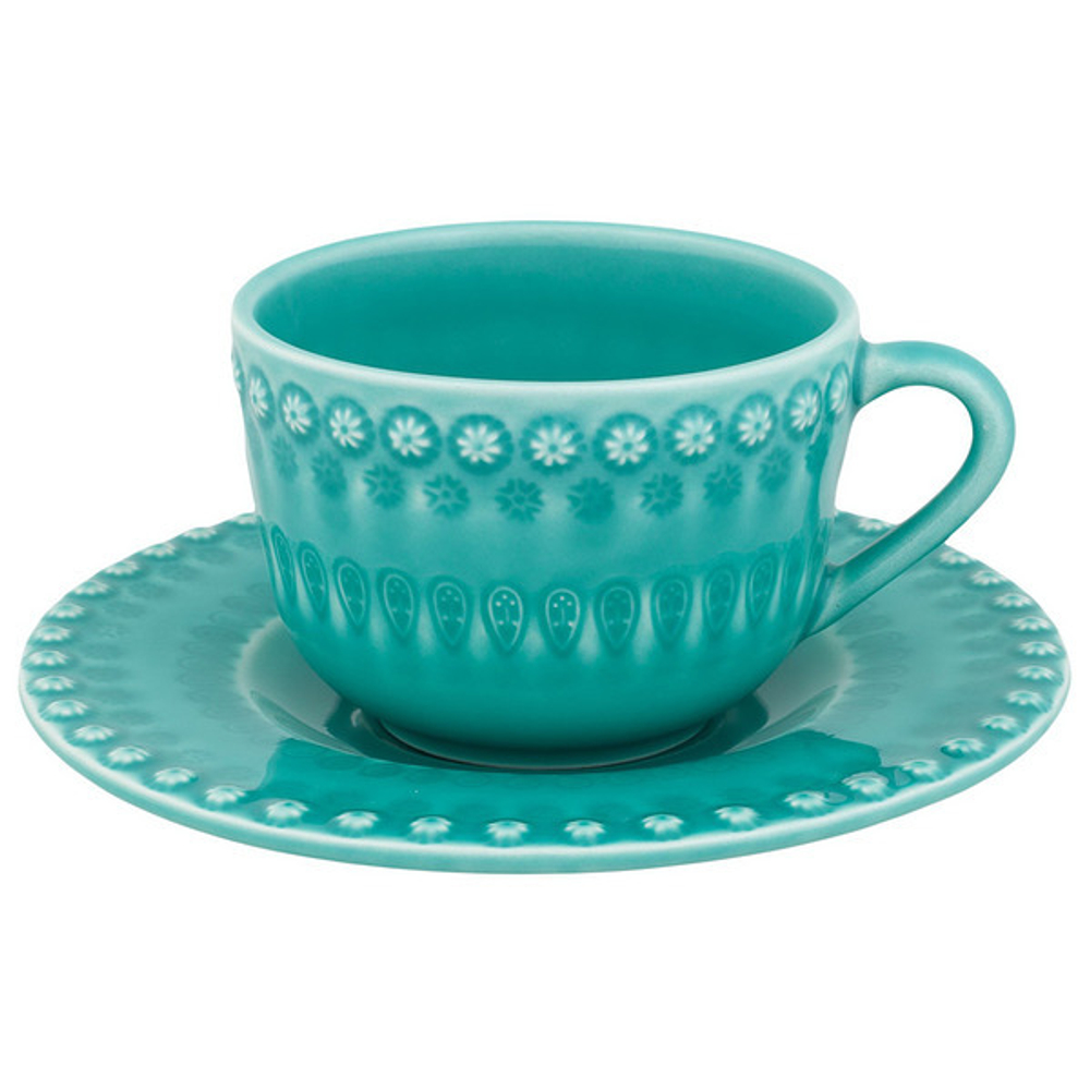 Чашка чайная с блюдцем Bordallo Pinheiro Фантазия 350мл бирюзовая