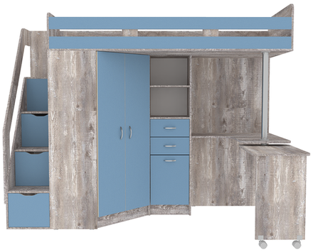 Кровать-чердак КарИВи Мийа Бетон Светло-синий, голубой