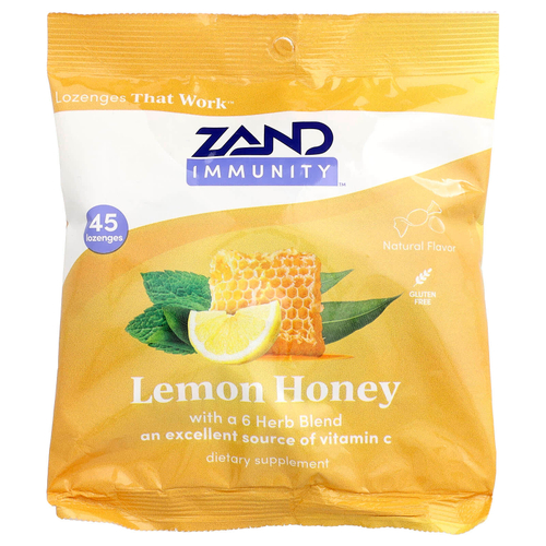 Zand, Immunity ™, леденцы с лимоном и медом, 45 пастилок