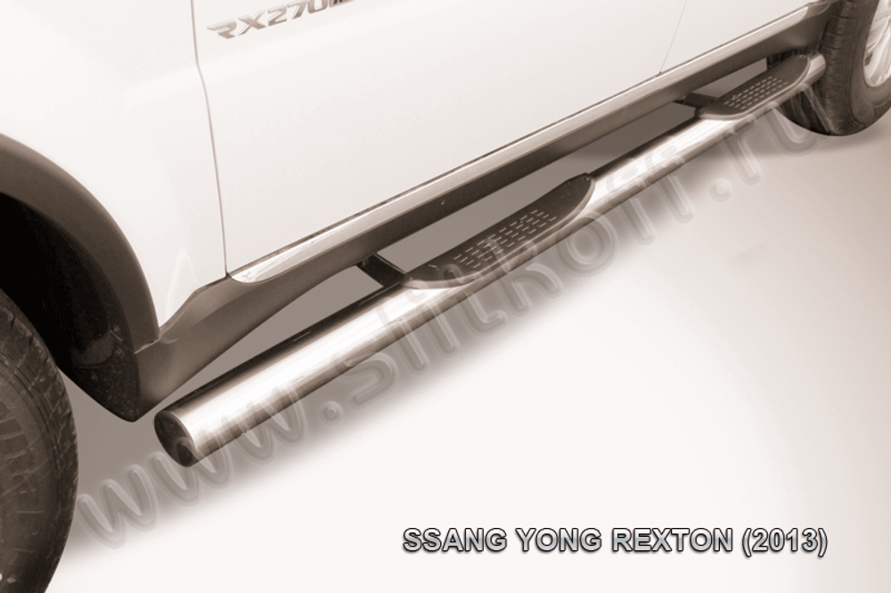 Пороги из нержавейки SsangYong Rexton (2012-2017) d76 с проступями (черный цвет)