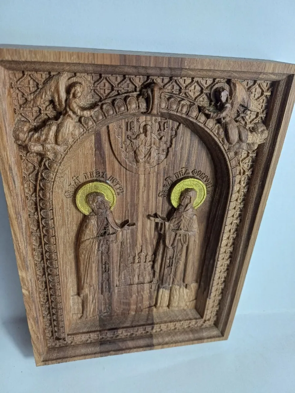 Освященная Икона Святые Петр и Февронья Муромские дуб 14х19