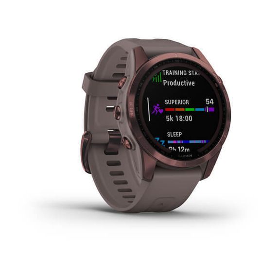 Умные часы Garmin Fenix 7S Sapphire Solar титановый темно-бронзовый с сланцево-серым силиконовым ремешком