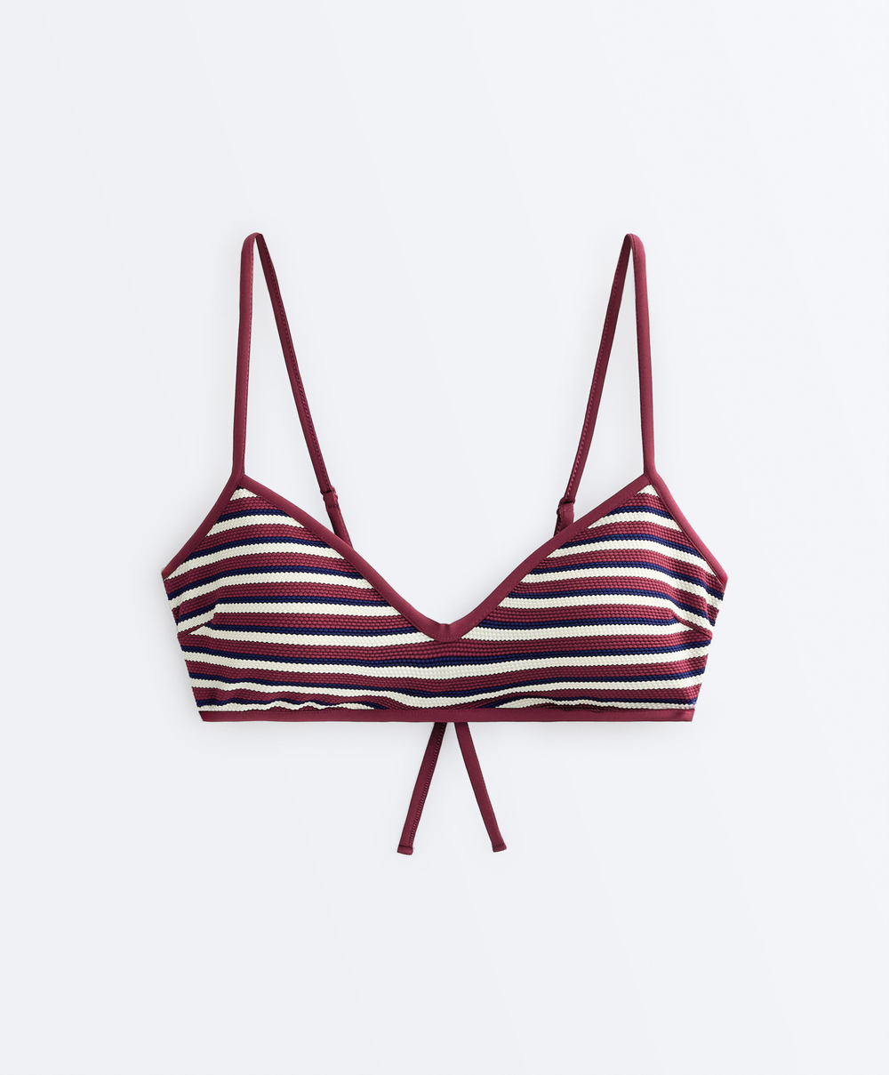 OYSHO Топ-бикини с треугольными чашечками в контрастную полоску, сливовый