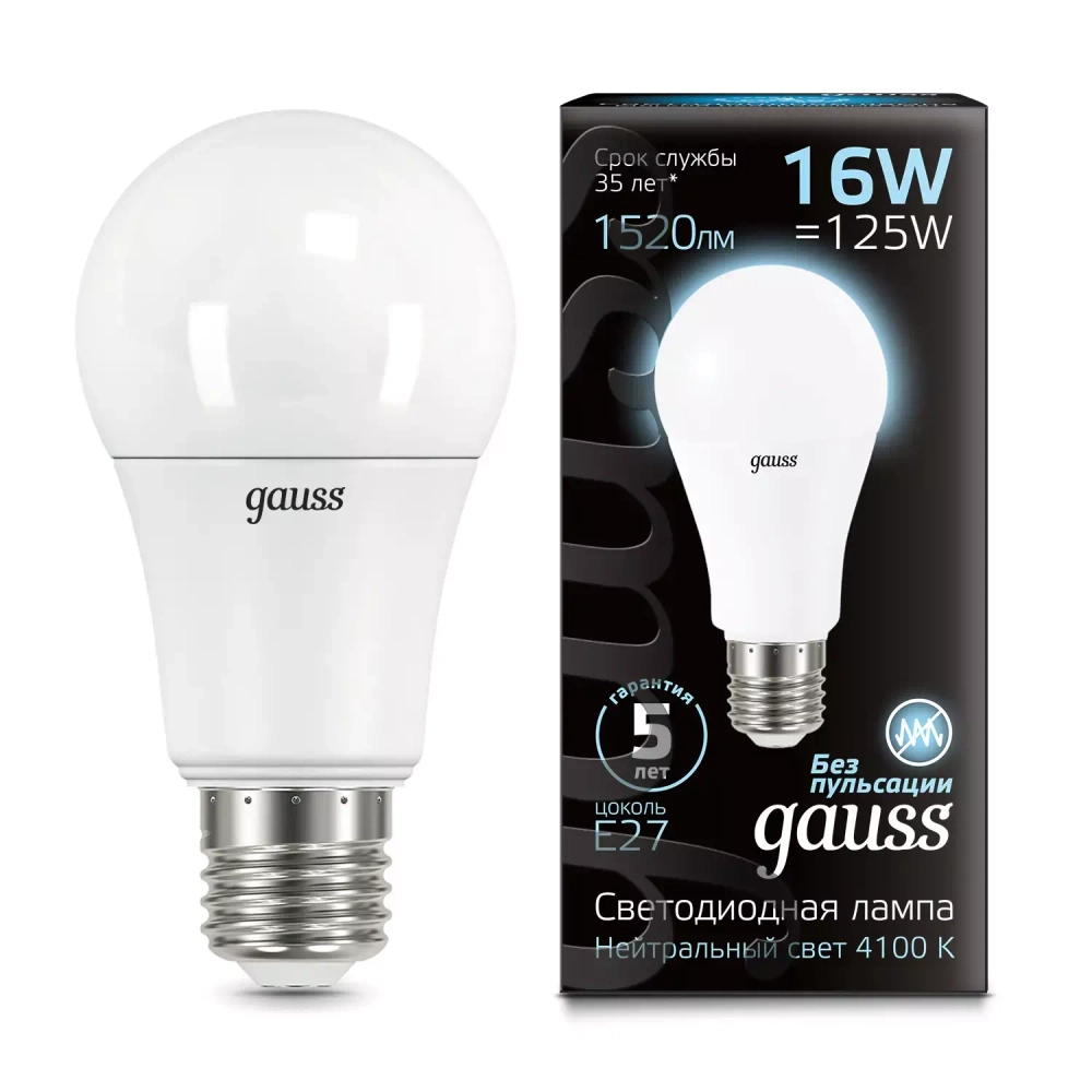 Лампа Gauss Led A60 16W E27 1470-1520lm 4100K 102502216