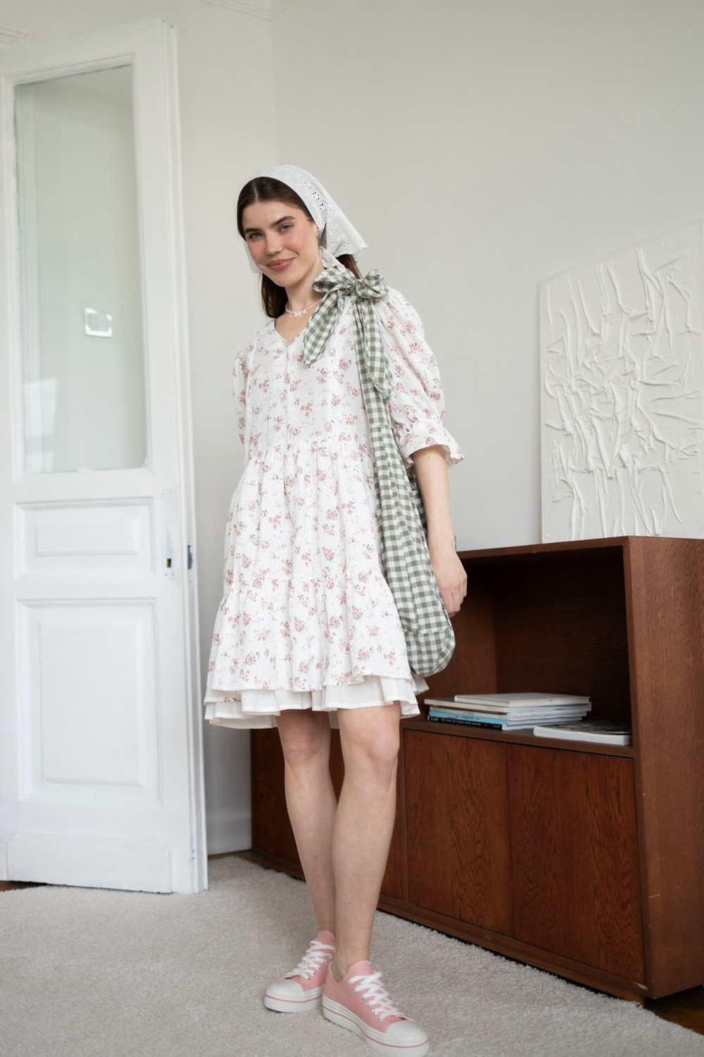 Платье Милана из муслина для беременных и кормящих, Айвори с цветами