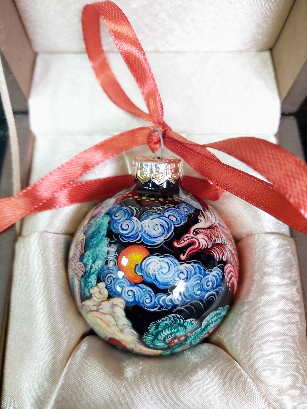 Шар новогодний с ручной росписью  Палех "Дракон Горыныч"