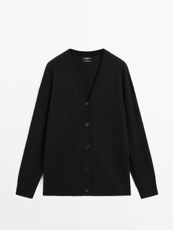 Massimo Dutti Кардиган оверсайз из 100% кашемира с V-образным вырезом, черный