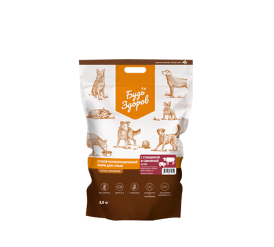 Корм для собак Будь Здоров для взрослых всех  пород. С говядиной и свининой мелкая гранула