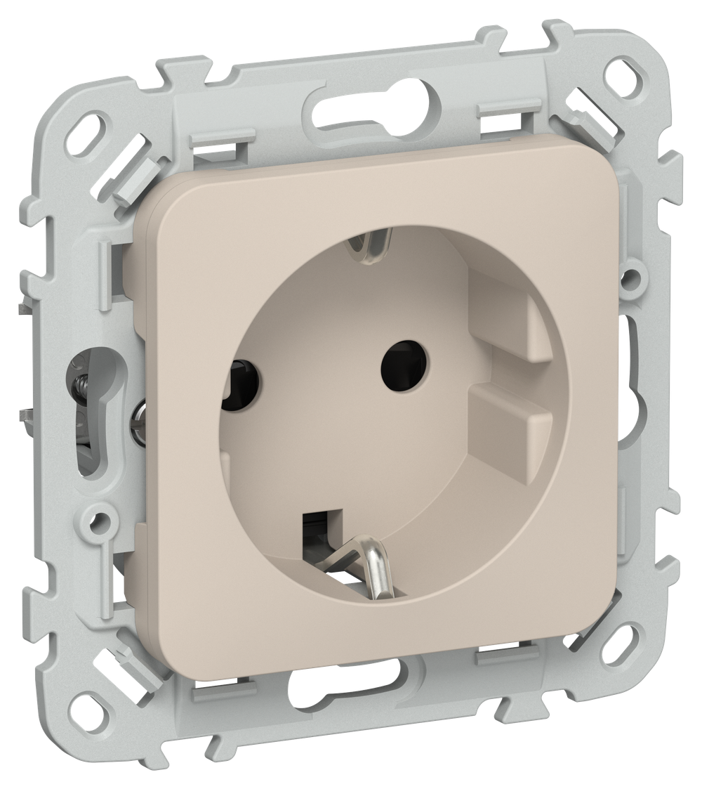 FLITE Розетка с заземлением с защитными шторками 16А РСш11-0-ФлЛ льняной IEK
