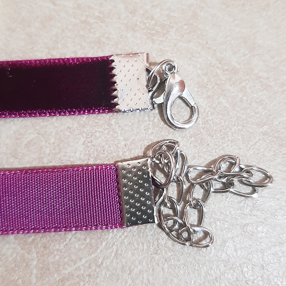 Чокер бархатный фиолетовый на шею (10 мм) без подвески. Фурнитура под серебро.