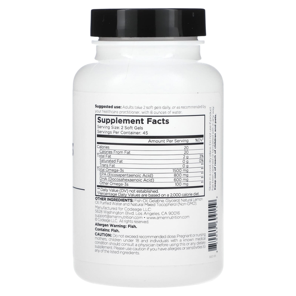 CODEAGE AMEN Omega-3 1500 mg 90 softgeles , Омега 3