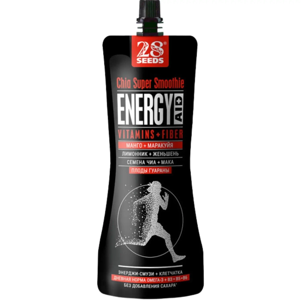 Супер-смузи ЧИА ЭНЕРДЖИ «Манго + Маракуйя» 250 г 28SEEDS — вид спереди упаковки