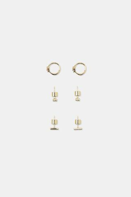 ZARA НАБОР ИЗ 3 МИНИМАЛИСТИЧНЫХ СЕРЕГ СО СТРАЗАМИ, ЗОЛОТИСТЫЙ