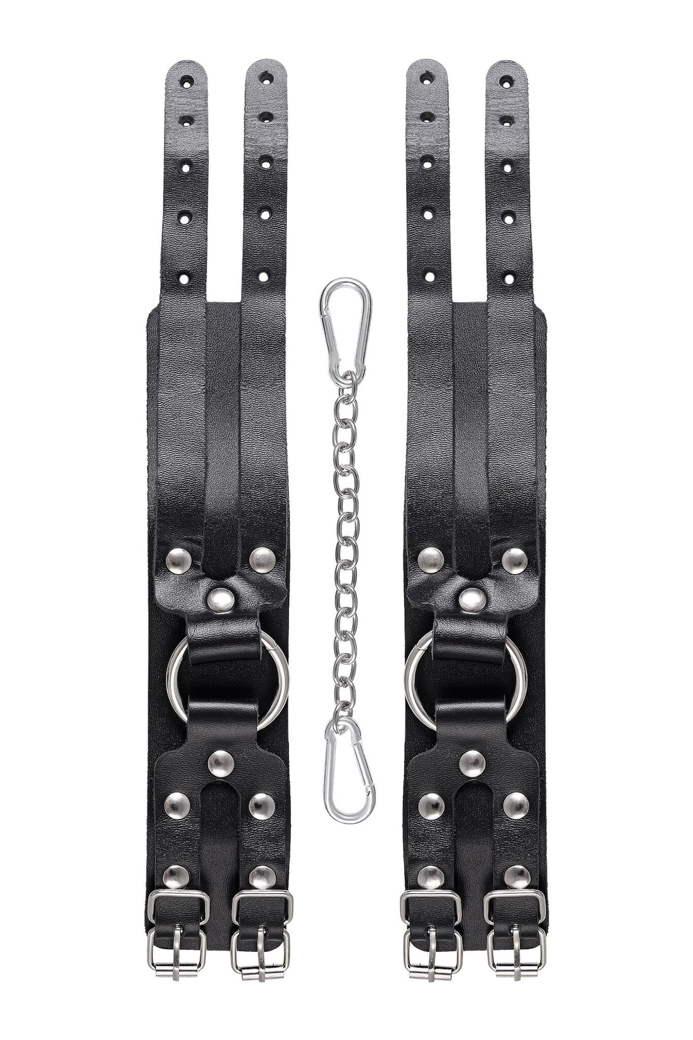 Черные кожаные оковы с двумя ремешками