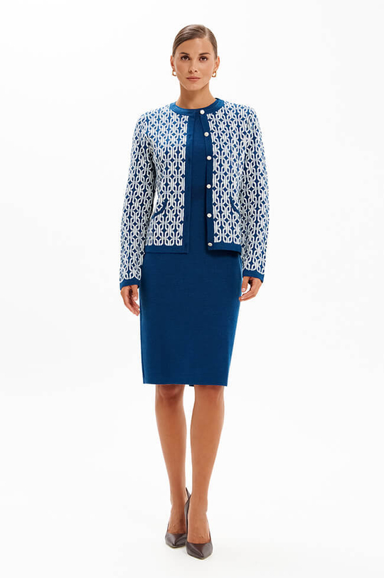 1952 Кардиган женский (бирюзовый/молочный)