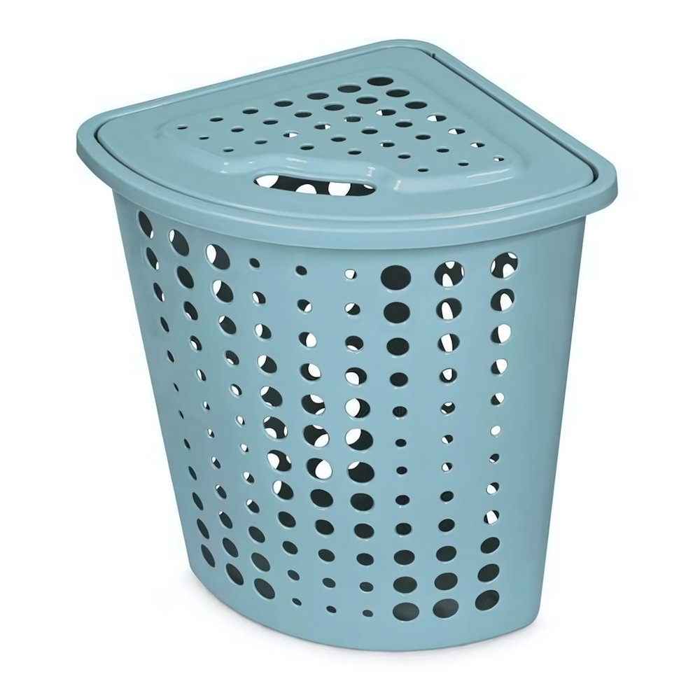 Корзина для белья Молетта 45л угловая с крышкой бирюзовая С705БИР