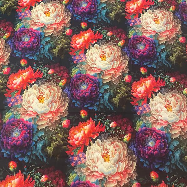ЦВЕТЫ НА ЧЁРНОМ 100% хлопок Handmade Fabrics 6