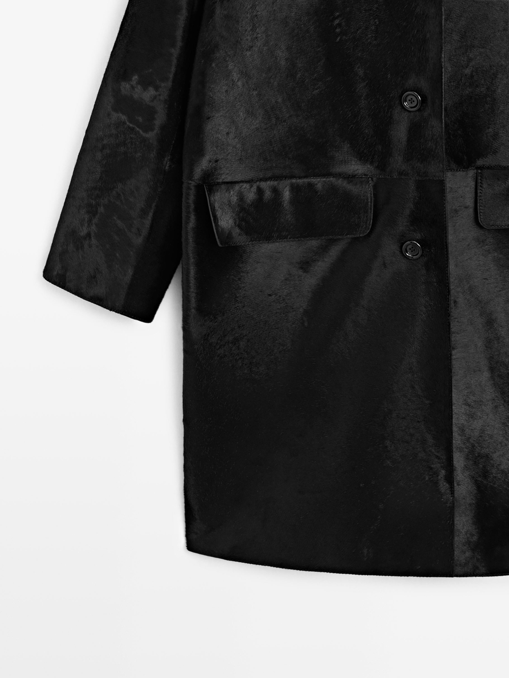 Massimo Dutti Длинное пальто из овечьей кожи, черный