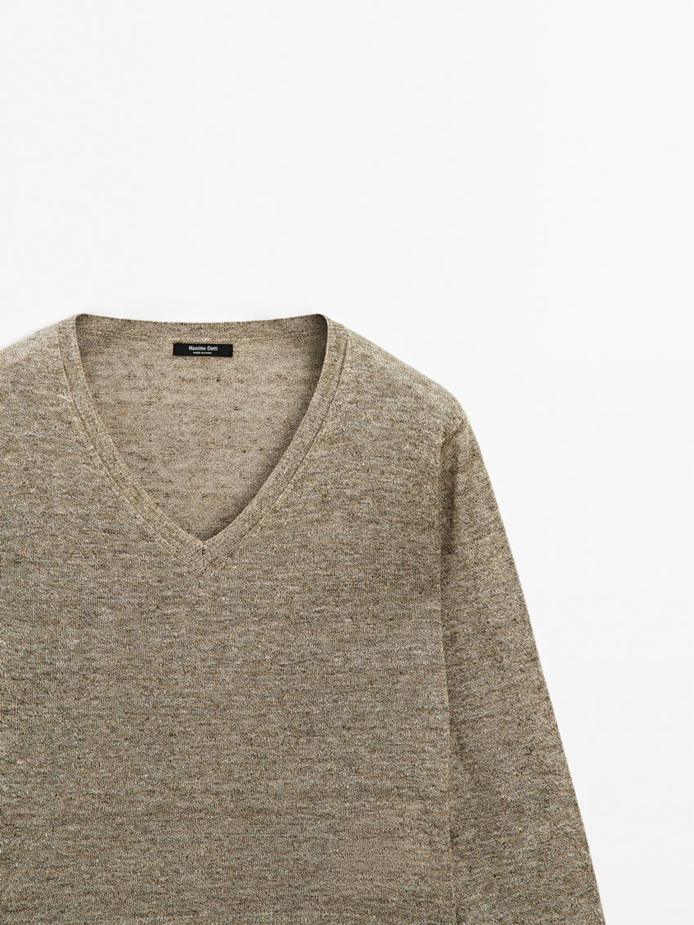 Massimo Dutti Свитер из 100% льна с меланжевым узором, зеленоватый