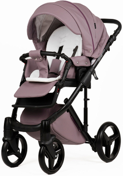 Детская коляска Adamex Luciano Deluxe 2 в 1 Q115-С (СИРЕНЬ ПУДРА 100% КОЖА+ЧЕРНАЯ РАМА)