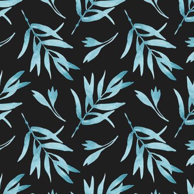 Акварельные голубые веточки с листьями