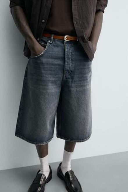 ZARA ДЖИНСОВЫЕ ШОРТЫ BAGGY FIT, СИНИЙ