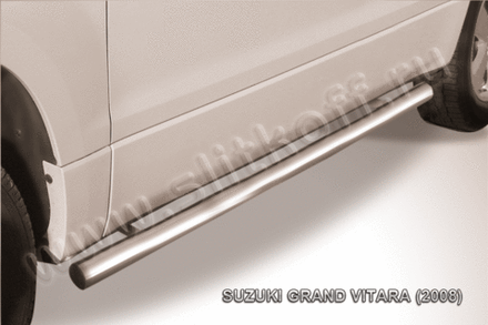 Пороги из нержавейки Suzuki Grand Vitara 3 дв (2008-2012) d76 труба (черный цвет)