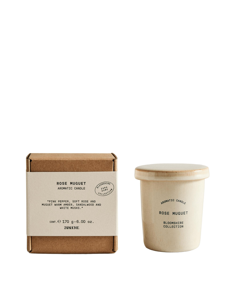 Zara Home Свеча ароматическая Rose Muguet 170 г, растительный воск, аромат цветочный, Розовый