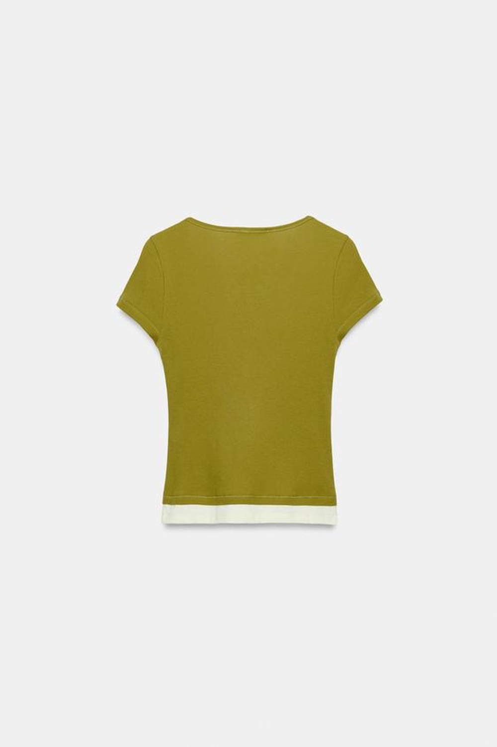 ZARA ФУТБОЛКА С ЭФФЕКТОМ МНОГОСЛОЙНОСТИ, СВЕТЛЫЙ ХАКИ