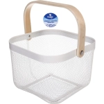 Корзина для хранения металлическая с деревянной ручкой «ФАРГО», цвет молочный, 24*24*18*см✦