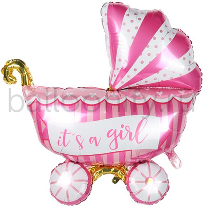 Шар (37''/94 см) Фигура, Коляска для девочки, Розовый, 1 шт.