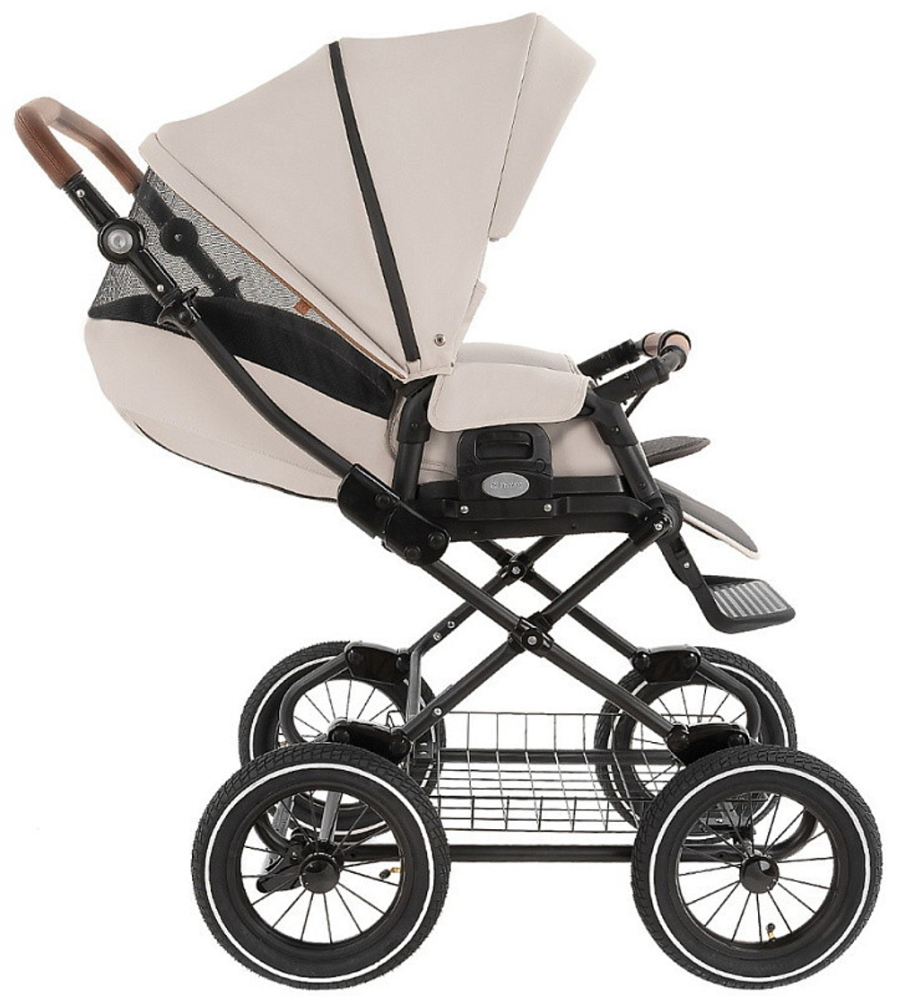 Детская коляска Roan Bass Next Classic Кожа d12 3 в 1 с автокреслом Elo Lux Black RCL301/1 Island Stone