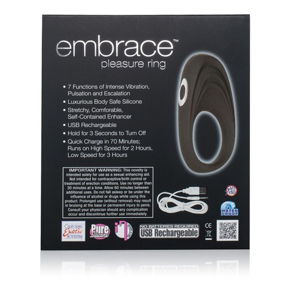 Перезаряжаемое эрекционное кольцо Embrace Pleasure Ring (7 режимов) (Цвет: серый)