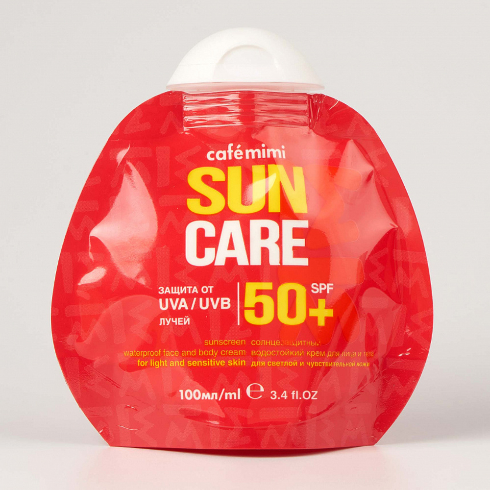 Cafe mimi солнцезащитный водостойкий крем для лица и тела SPF50+, 100 мл