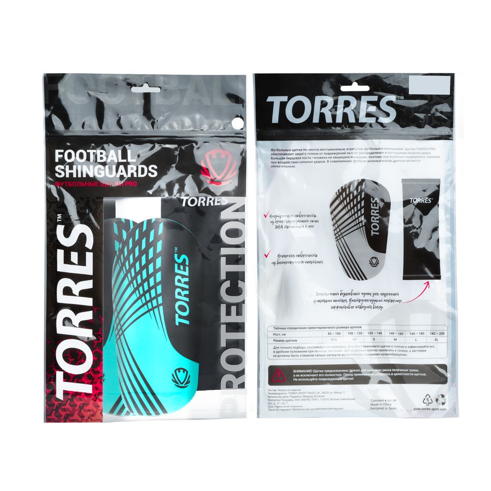 Щитки футбольные  TORRES Pro FS2308S с чулком, размер S