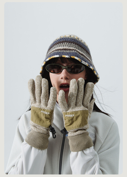 Перчатки Nothomme Blue Winter New Knitted Fleece Anti-Static Water-Repellent Color-Block Thick Gloves”