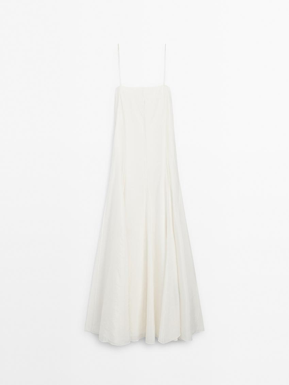 Massimo Dutti Платье миди из струящейся ткани на бретелях, натуральный, кремовый