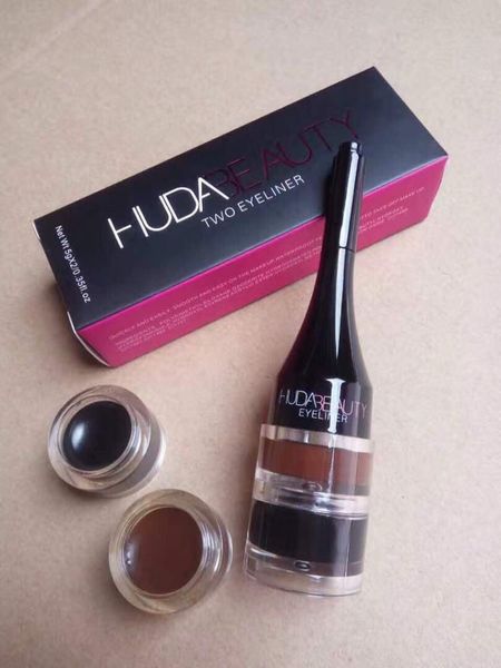 Гелевая подводка Huda Beauty two eyeliner (черная+коричневая+кисточка)