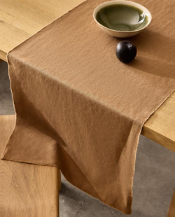 ZARA HOME СКАТЕРТЬ-ДОРОЖКА НА СТОЛ ИЗ СТИРАННОГО ЛЬНА, ЖЕЛТОВАТО-КОРИЧНЕВЫЙ