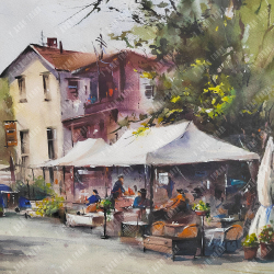 Конищева В. Утро на Кипре. Бумага, акварель. Россия, 2021 г.