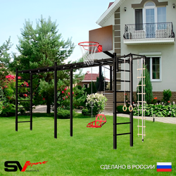 Уличная шведская стенка Sv Sport рукоход х 2 У53800К (Турник/Со спинкой/Щит баскет/Канат/кольца/лестница)