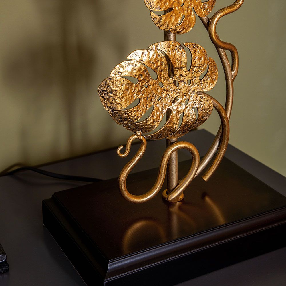 Настольная лампа Monstera Deliciosa (Монстера) Каштан Амбер с абажуром Vintage Айвори