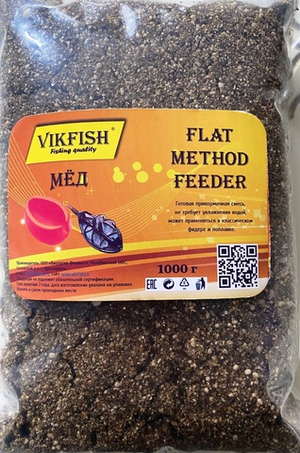 Прикормка VIKFISH  FLAT METHOD FEEDER           Мед 1000г
