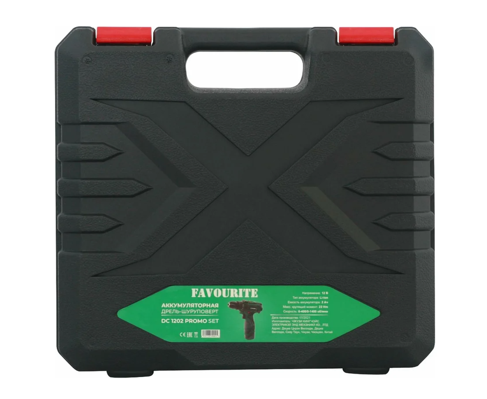 Дрель-шуруповерт аккумуляторная FAVOURITE "DC 1202 PROMO SET", 12В, Li-ion, 2Ач, быстрозажимной патрон